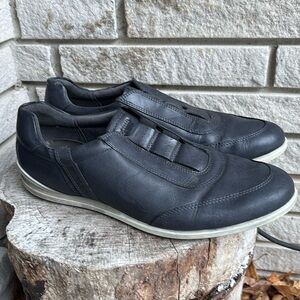 Ecco Navy Blue Chander Classic Slip On Leather Casual Sneakers Sz 46